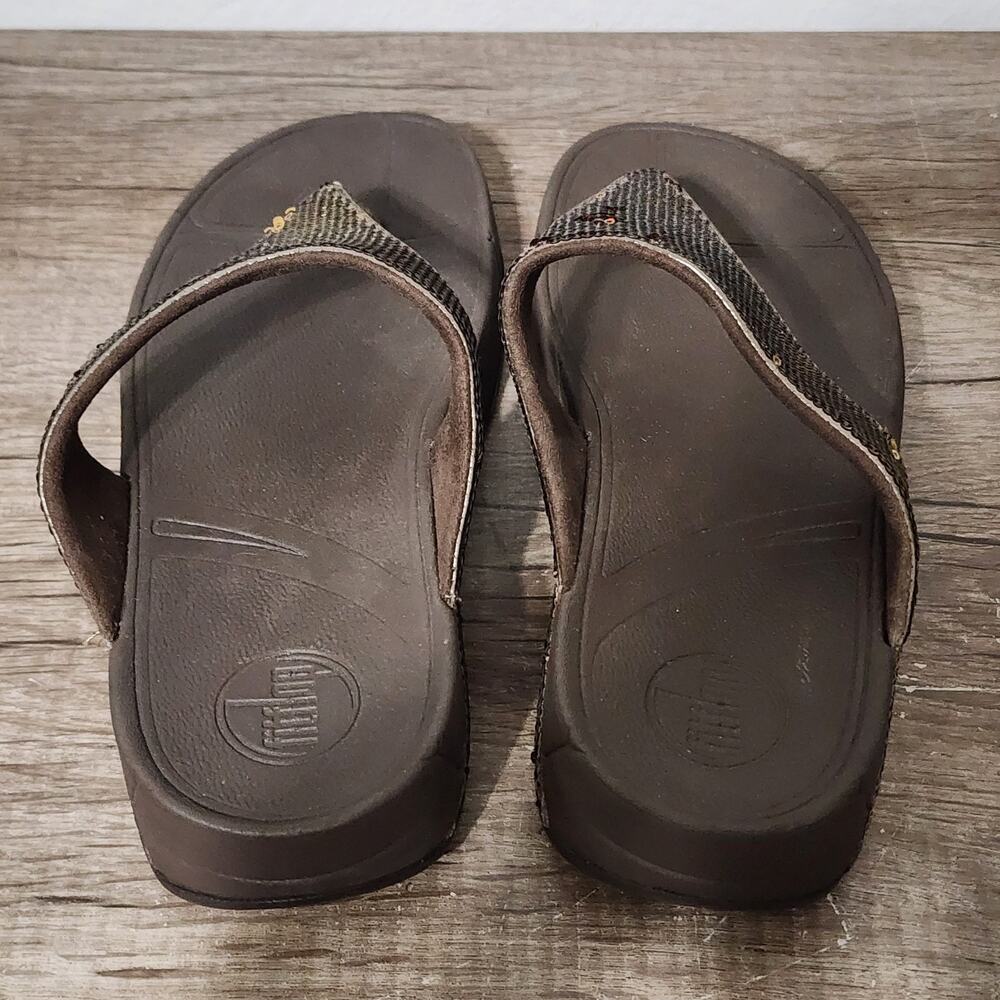 Fitflop Electra Classic Bronze Sequins Flip Flops Sandals Shoes Size 10 Brown - Picture 8 of 9